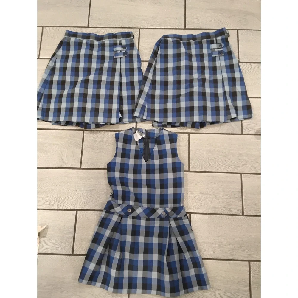 Dennis Uniform Blue Black Plaid School Uniform Set Jumper Dress & 2 Skorts J5 J7